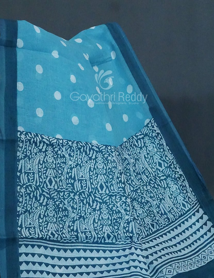 Shades of Sky Blue With Polka Print Munga Cotton Saree By Gayathri Reddy Designer Studio