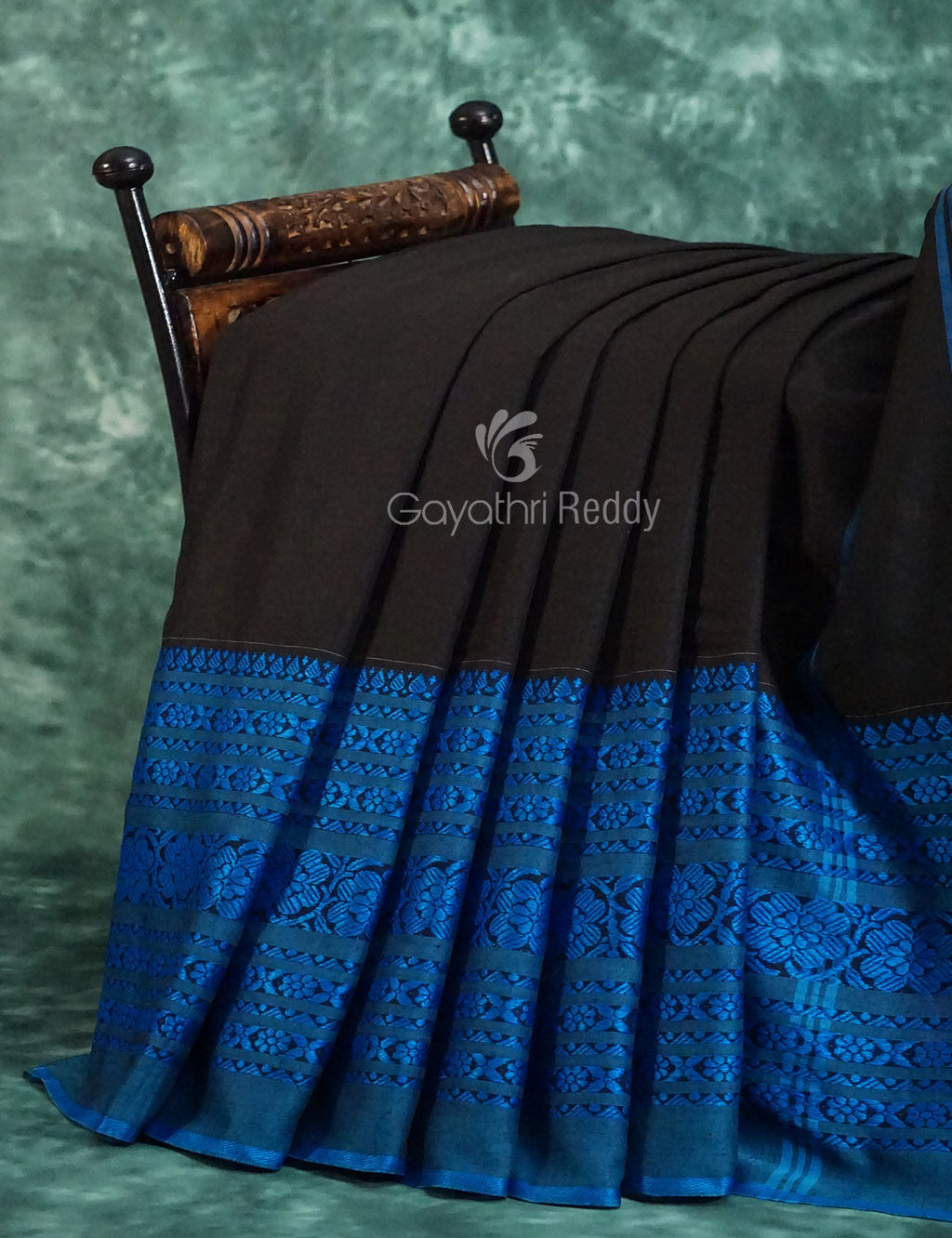 Black And Ink Blue Colour Contrast Thread Border Khadi Cotton Saree By Gayathri Reddy Designer Studio