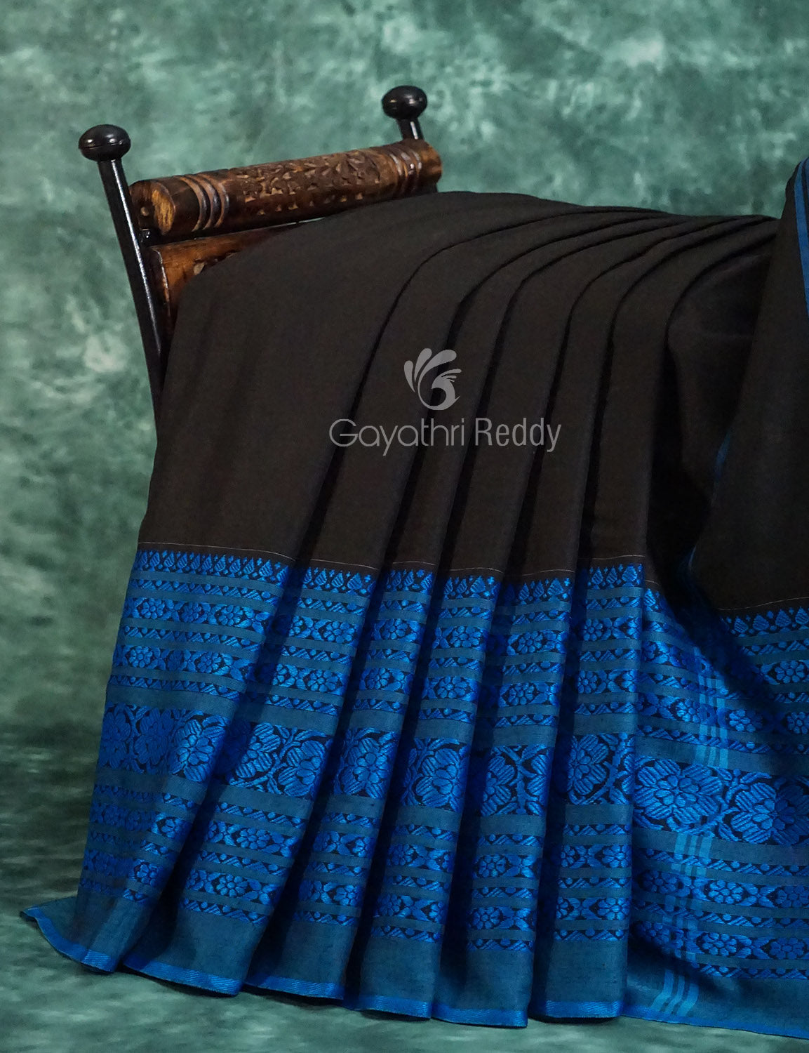 Black And Ink Blue Colour Contrast Thread Border Khadi Cotton Saree By Gayathri Reddy Designer Studio