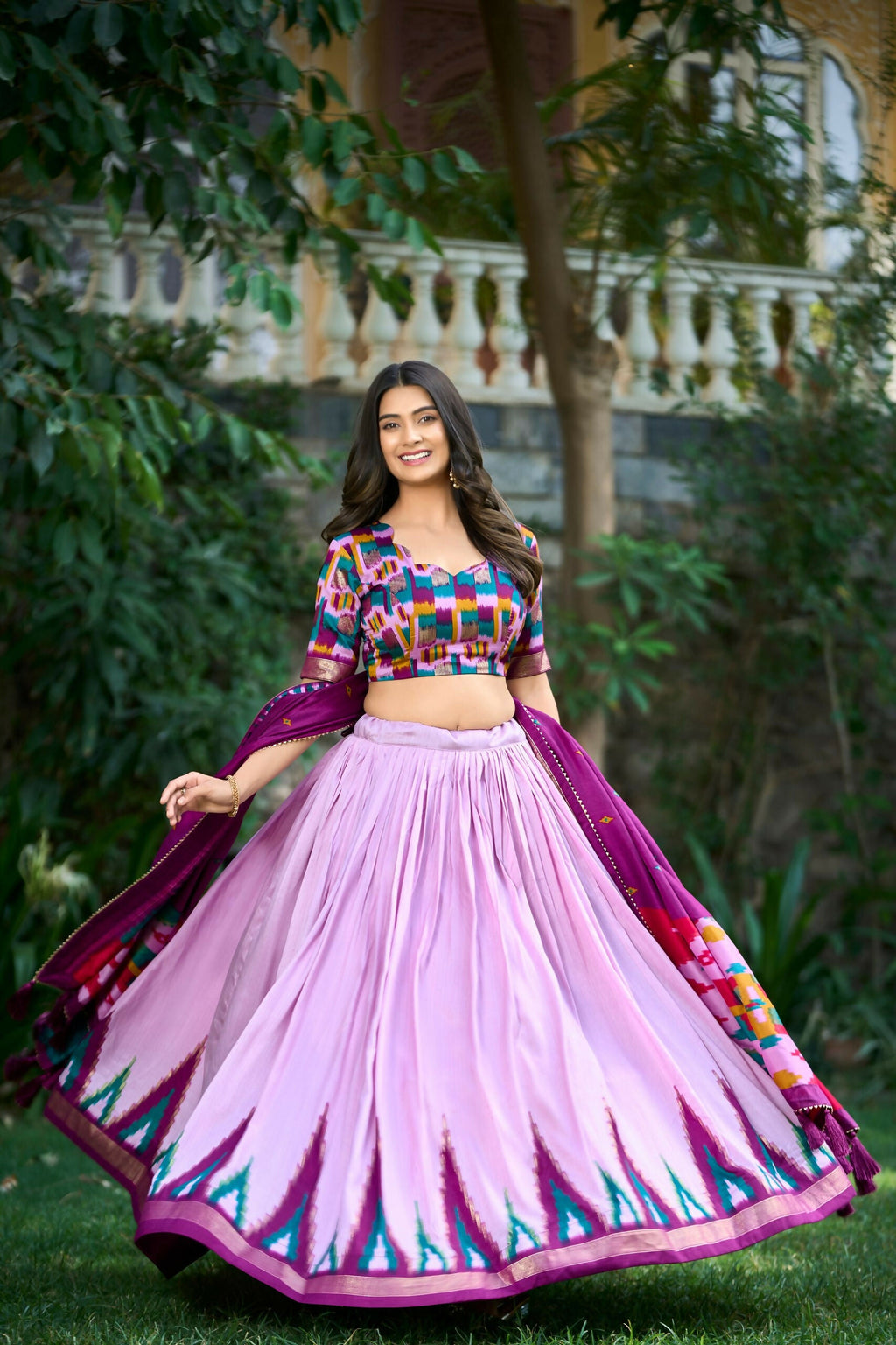 Vastranavya Luxurious Tussar Silk Print With Foil Work Lehenga Choli - Lavander