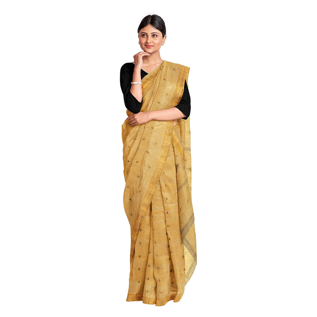 Exclusive Collection 100% Pure Cotton Brown Saree With Printed Work