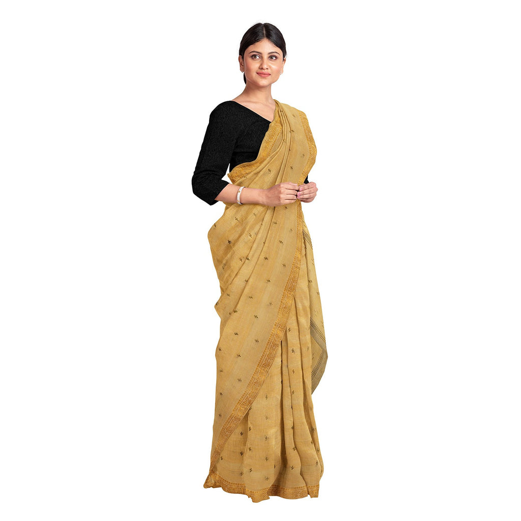 Exclusive Collection 100% Pure Cotton Brown Saree With Printed Work