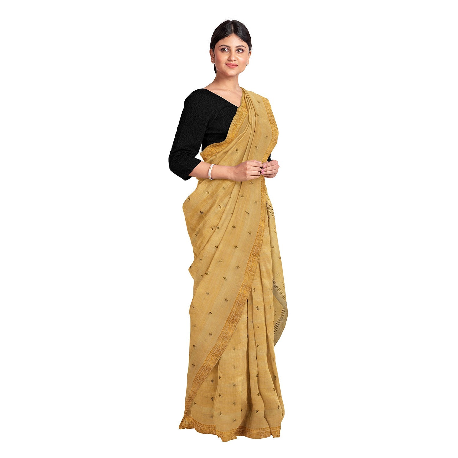 Exclusive Collection 100% Pure Cotton Brown Saree With Printed Work