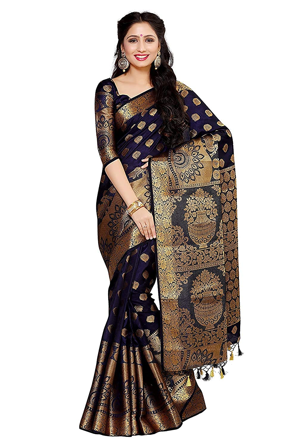 Mimosa Women's Kanchipuram Silk Saree With Unstitched Blouse Piece
