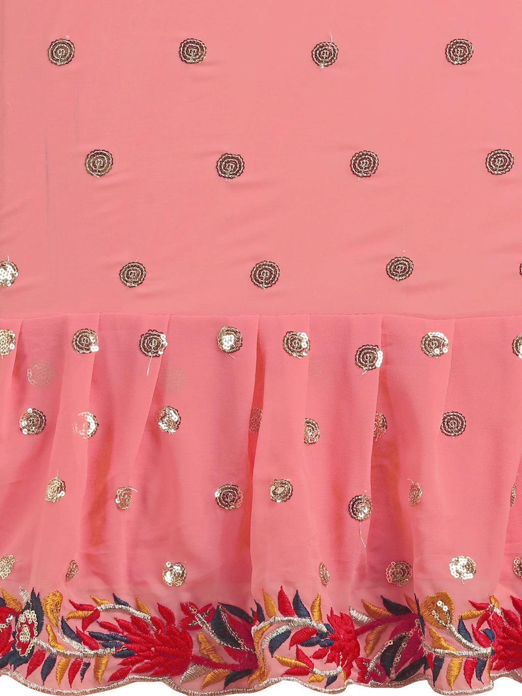 Lorenvalley Fashion Peach Faux Georgette Ruffle Saree with Fancy Sequence work & Blouse