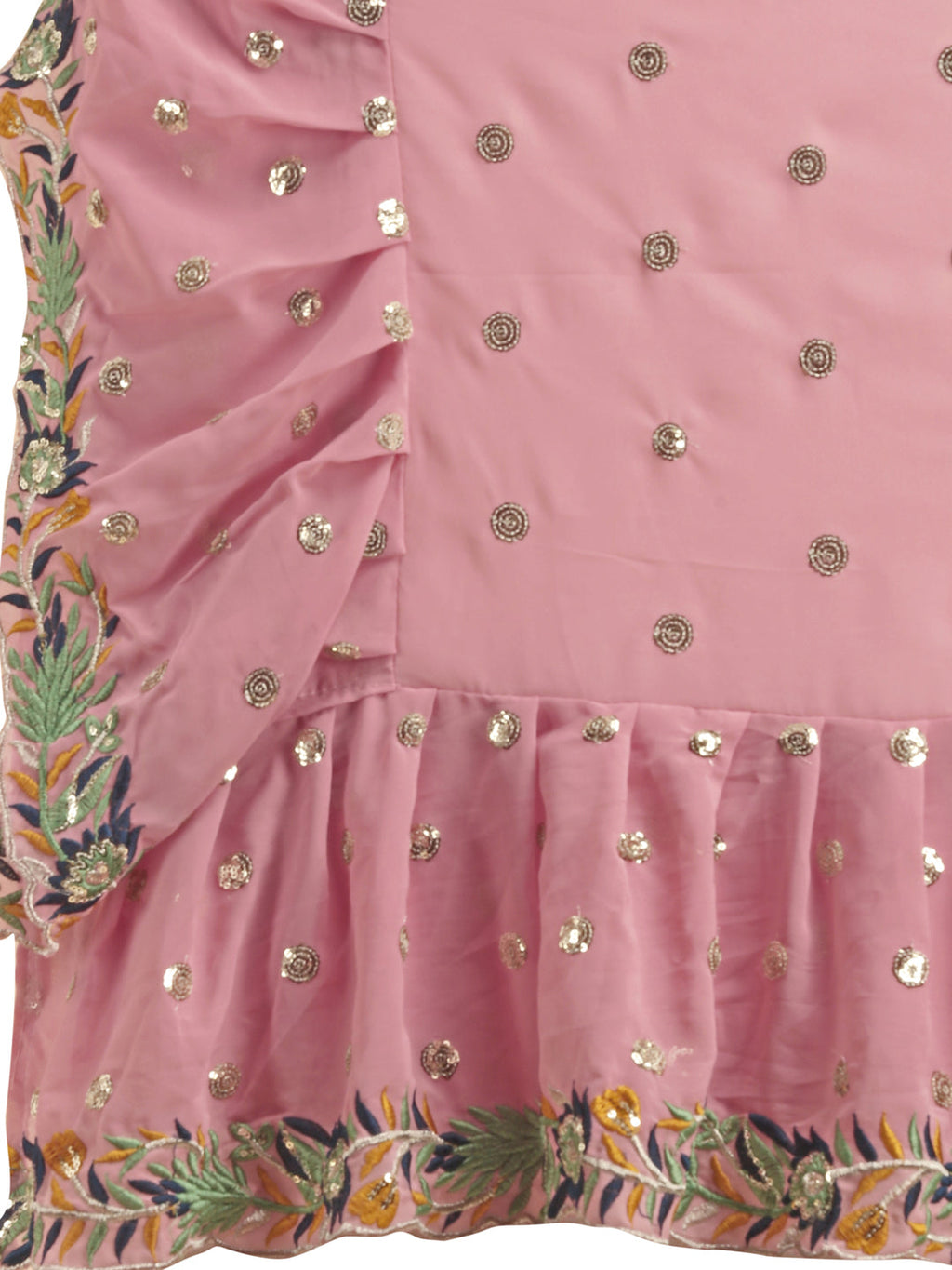 Lorenvalley Fashion Pink Faux Georgette Ruffle Saree with Fancy Sequence work & Blouse