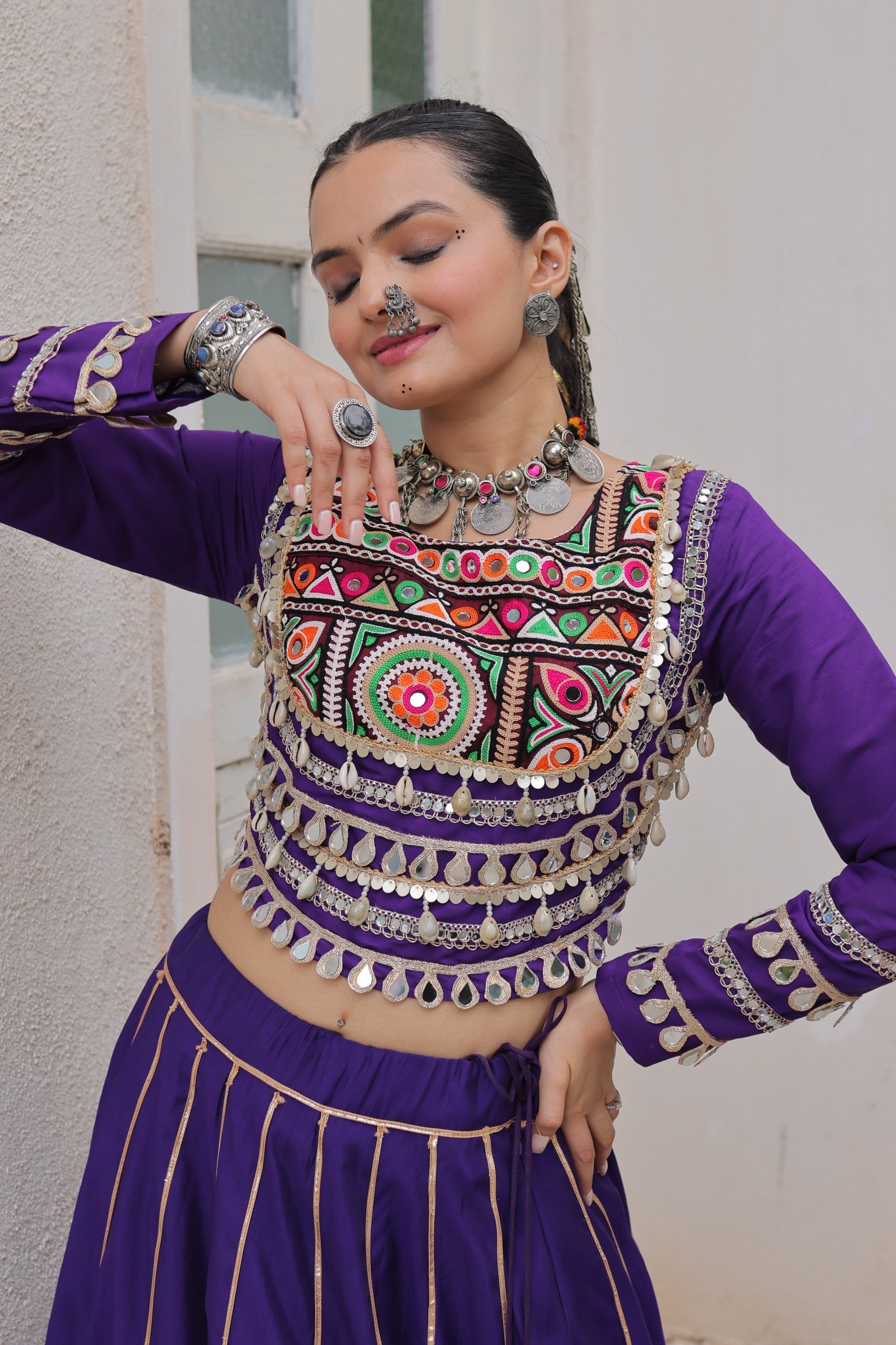 Lorenvalley Fashion Purple Roman Silk with Attractive Gota-Patti Lace Lehenga Choli