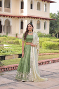 Lorenvalley Fashion Parrot Green Gold Crush with Sequins & Zari Embroidered Work Lehenga Choli with Dupatta