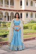 Lorenvalley Fashion Skyblue Gold Crush with Sequins & Zari Embroidered Work Lehenga Choli with Dupatta