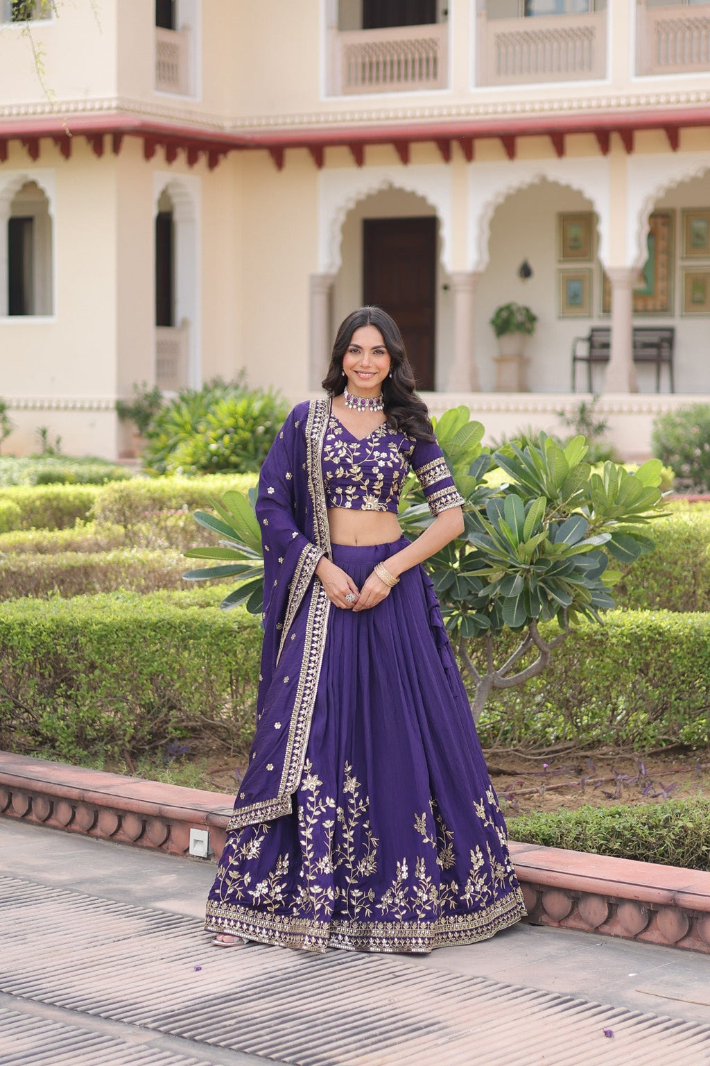 Lorenvalley Fashion Purple NC Vichitra Silk Sequins & Zari Embroidered Work Lehenga Choli with Dupatta