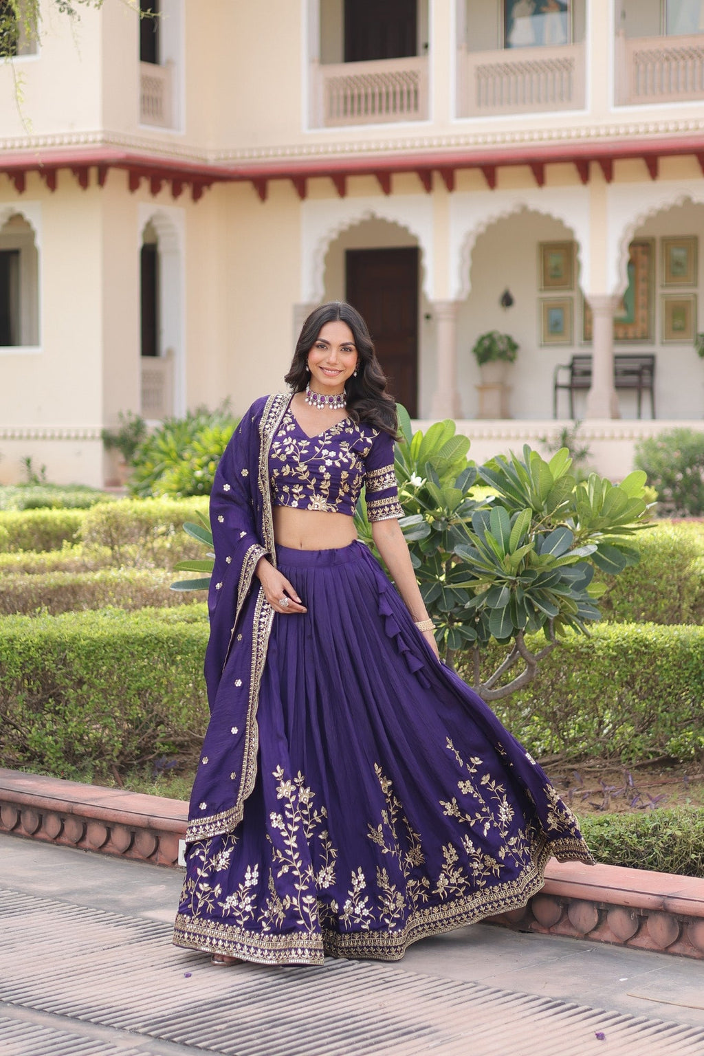 Lorenvalley Fashion Purple NC Vichitra Silk Sequins & Zari Embroidered Work Lehenga Choli with Dupatta