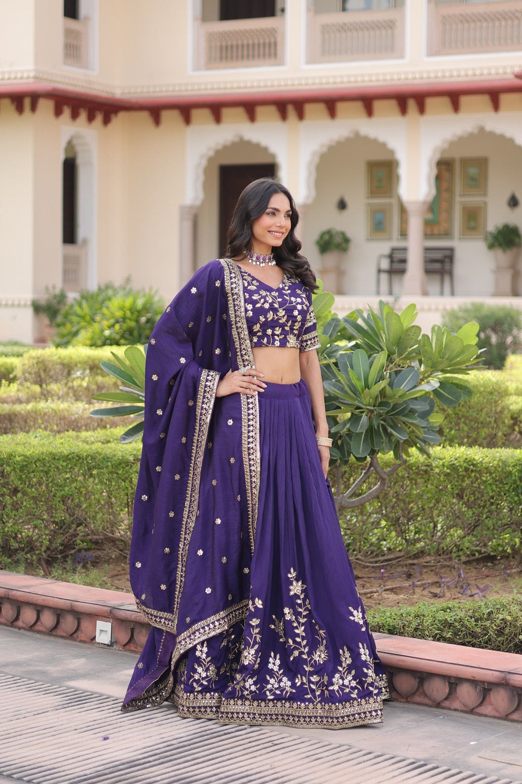 Lorenvalley Fashion Purple NC Vichitra Silk Sequins & Zari Embroidered Work Lehenga Choli with Dupatta