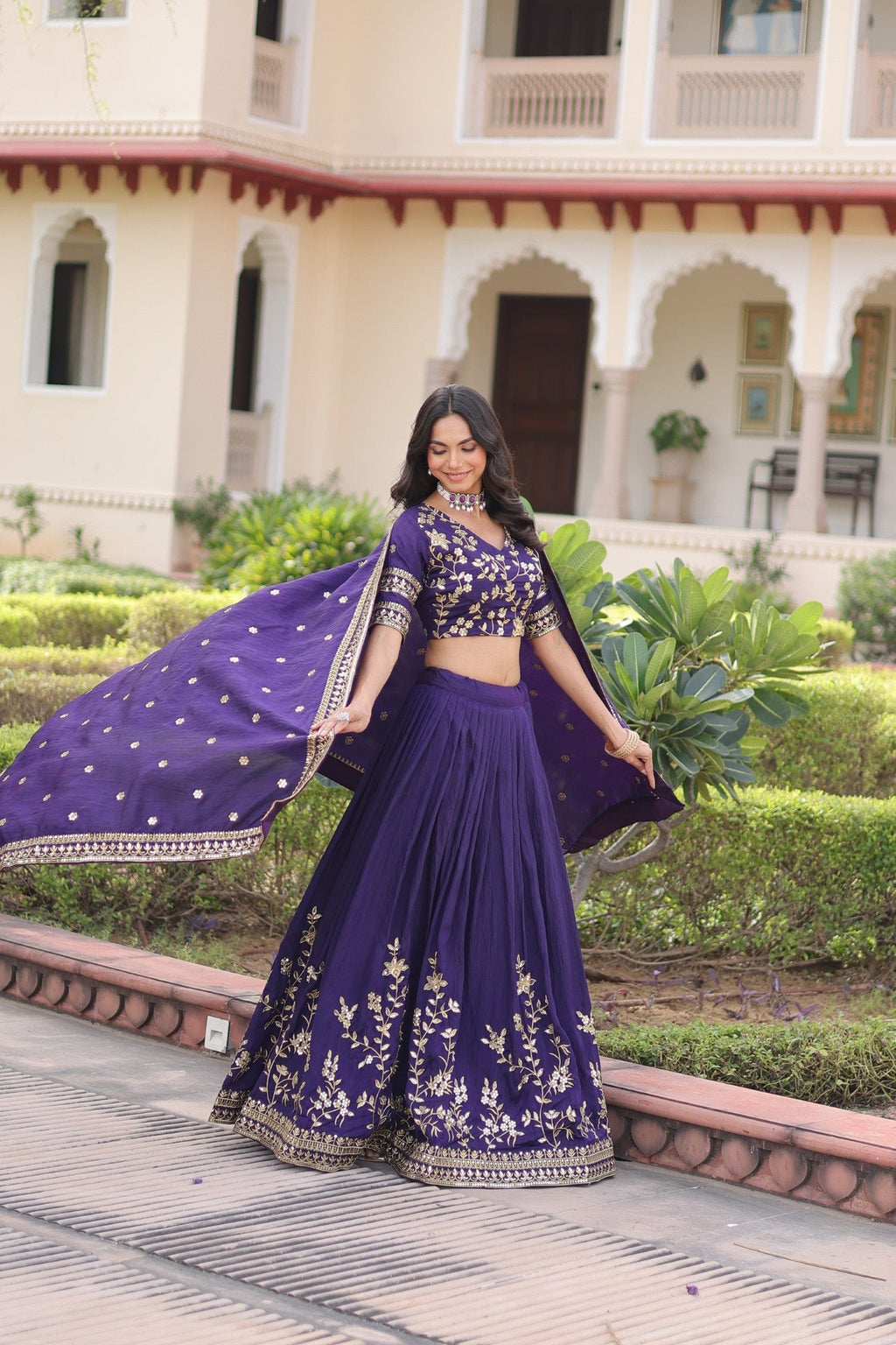 Lorenvalley Fashion Purple NC Vichitra Silk Sequins & Zari Embroidered Work Lehenga Choli with Dupatta