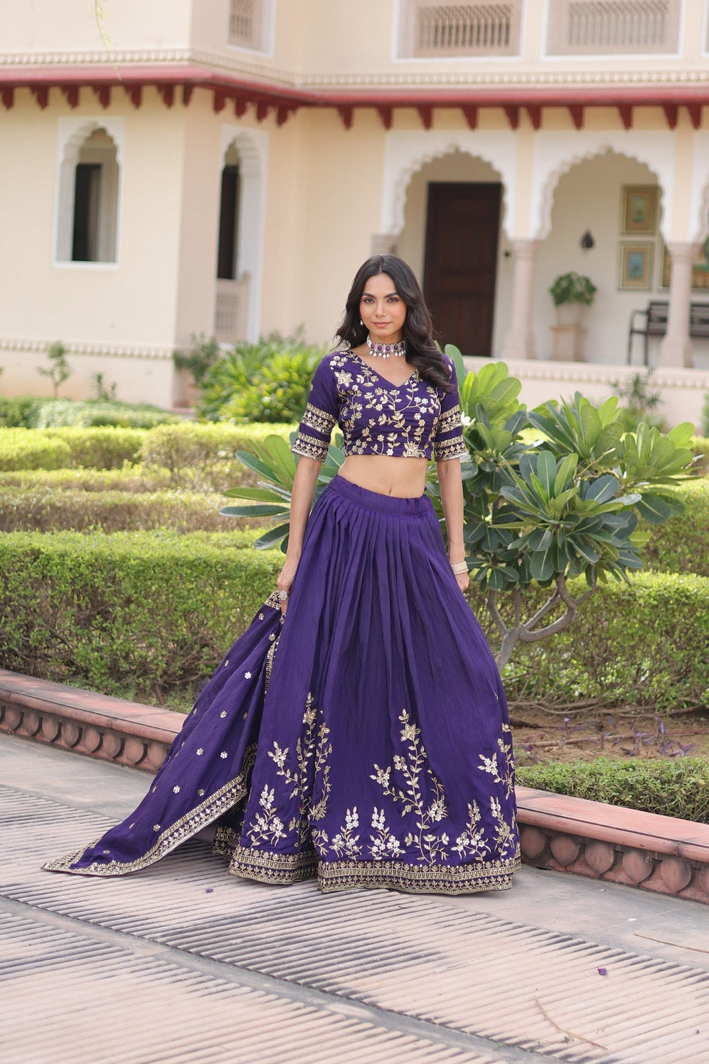Lorenvalley Fashion Purple NC Vichitra Silk Sequins & Zari Embroidered Work Lehenga Choli with Dupatta