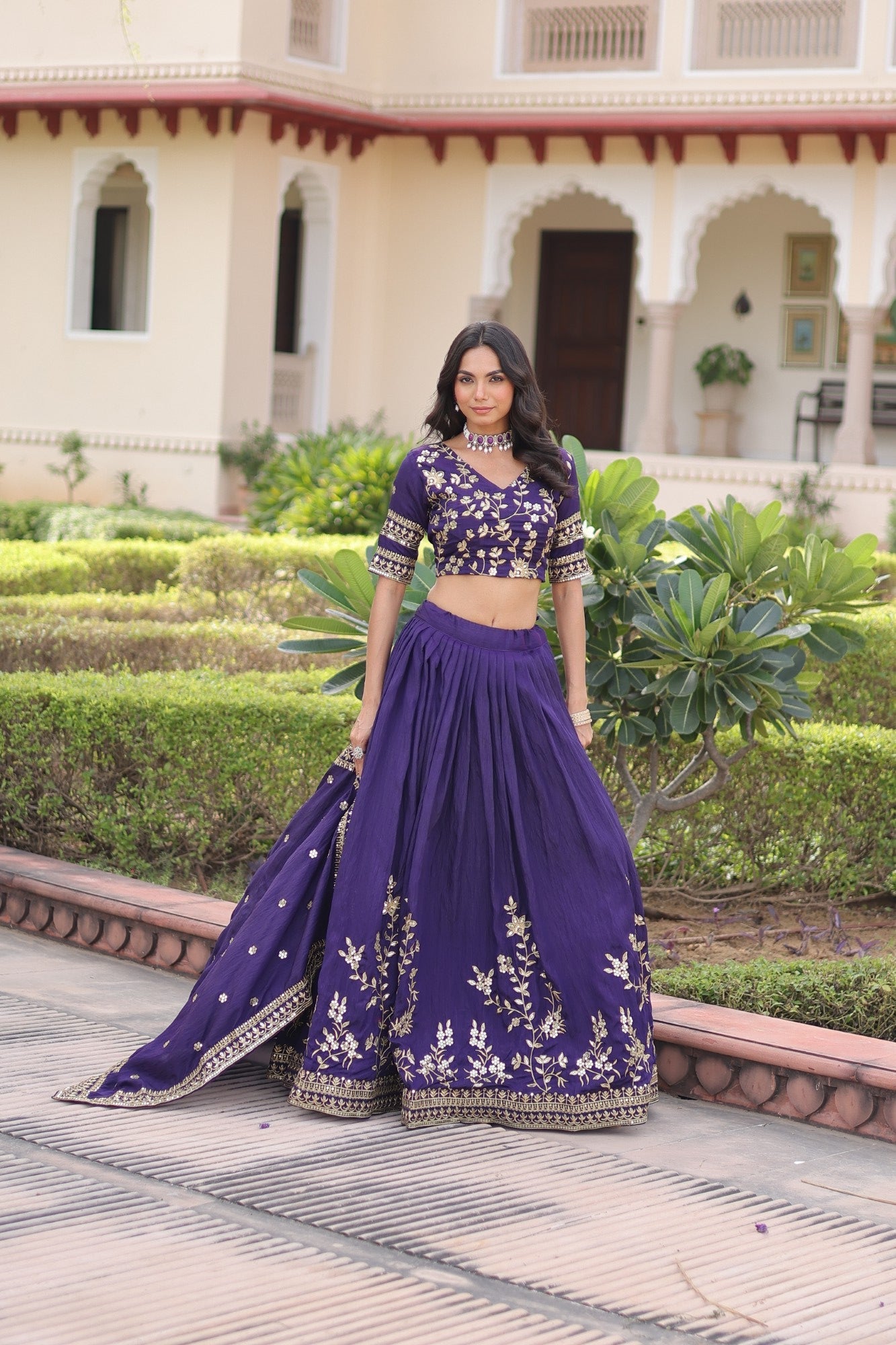Lorenvalley Fashion Purple NC Vichitra Silk Sequins & Zari Embroidered Work Lehenga Choli with Dupatta