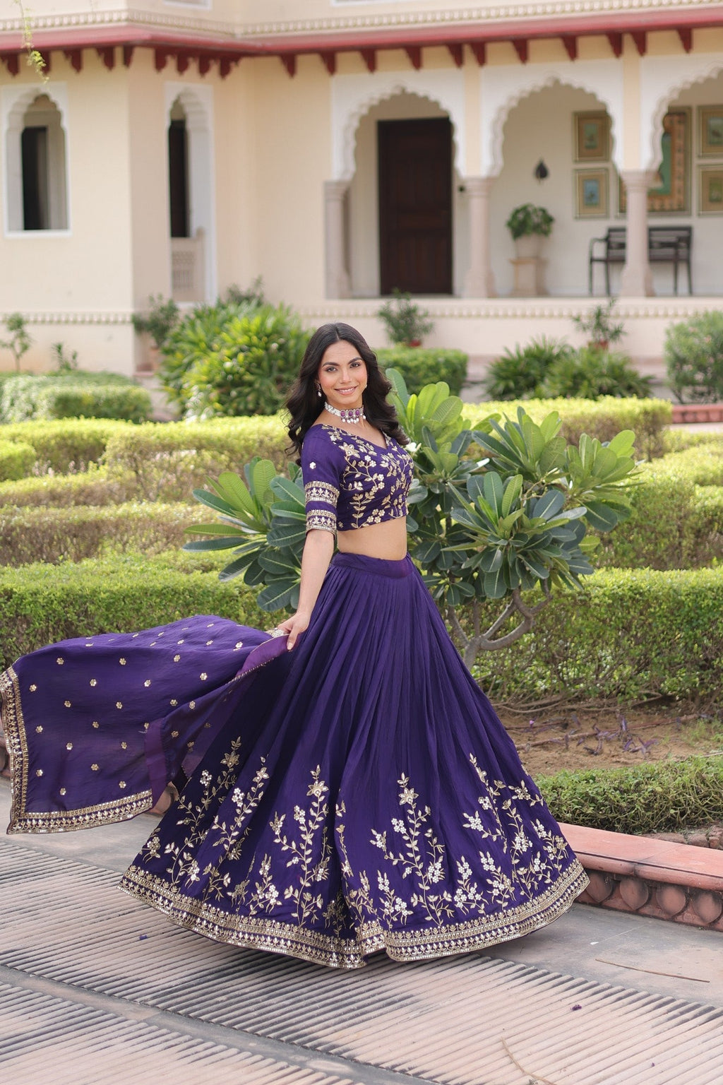 Lorenvalley Fashion Purple NC Vichitra Silk Sequins & Zari Embroidered Work Lehenga Choli with Dupatta