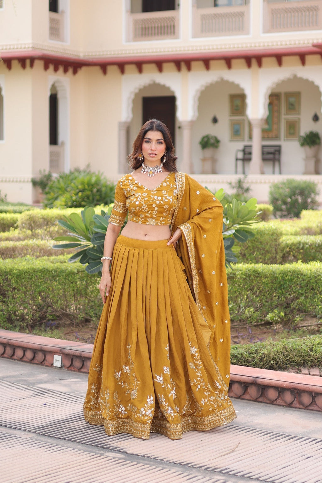 Lorenvalley Fashion Yellow NC Vichitra Silk Sequins & Zari Embroidered Work Lehenga Choli with Dupatta