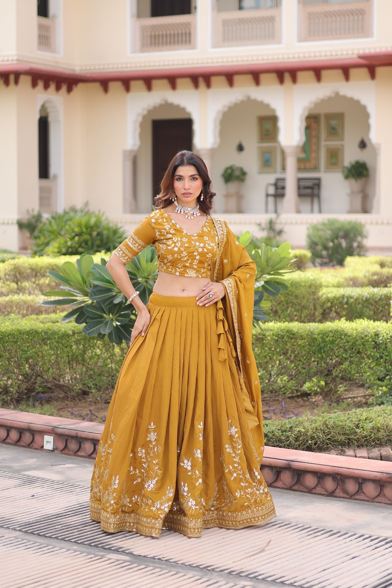 Lorenvalley Fashion Yellow NC Vichitra Silk Sequins & Zari Embroidered Work Lehenga Choli with Dupatta
