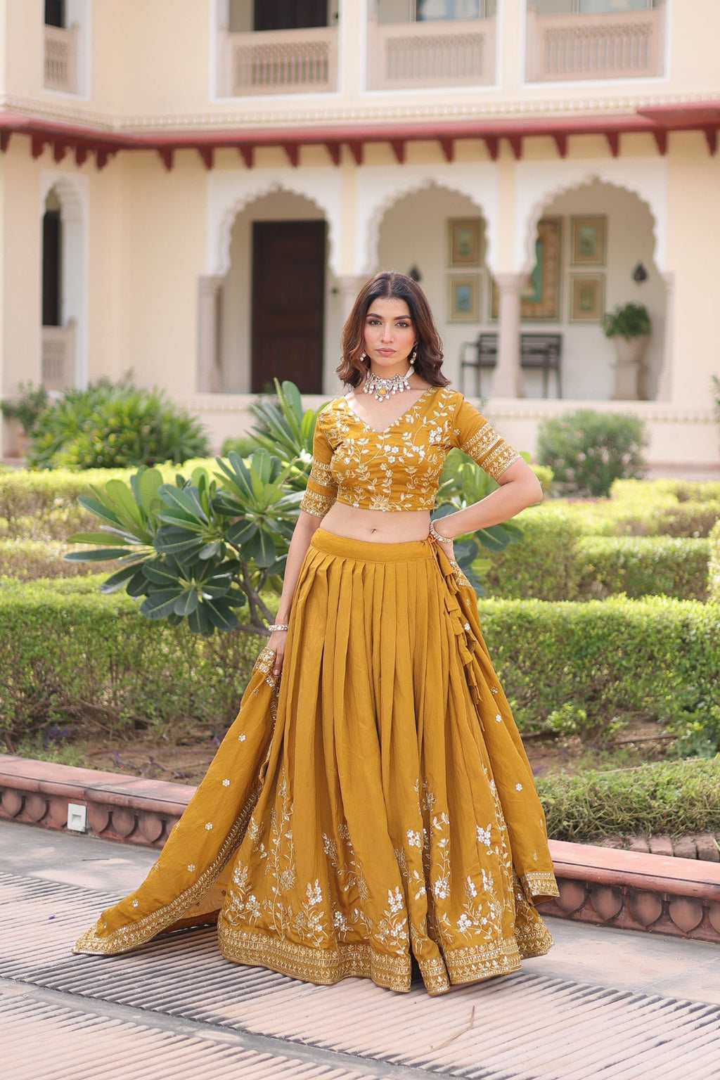 Lorenvalley Fashion Yellow NC Vichitra Silk Sequins & Zari Embroidered Work Lehenga Choli with Dupatta