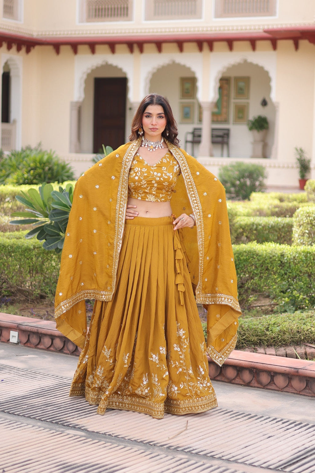 Lorenvalley Fashion Yellow NC Vichitra Silk Sequins & Zari Embroidered Work Lehenga Choli with Dupatta