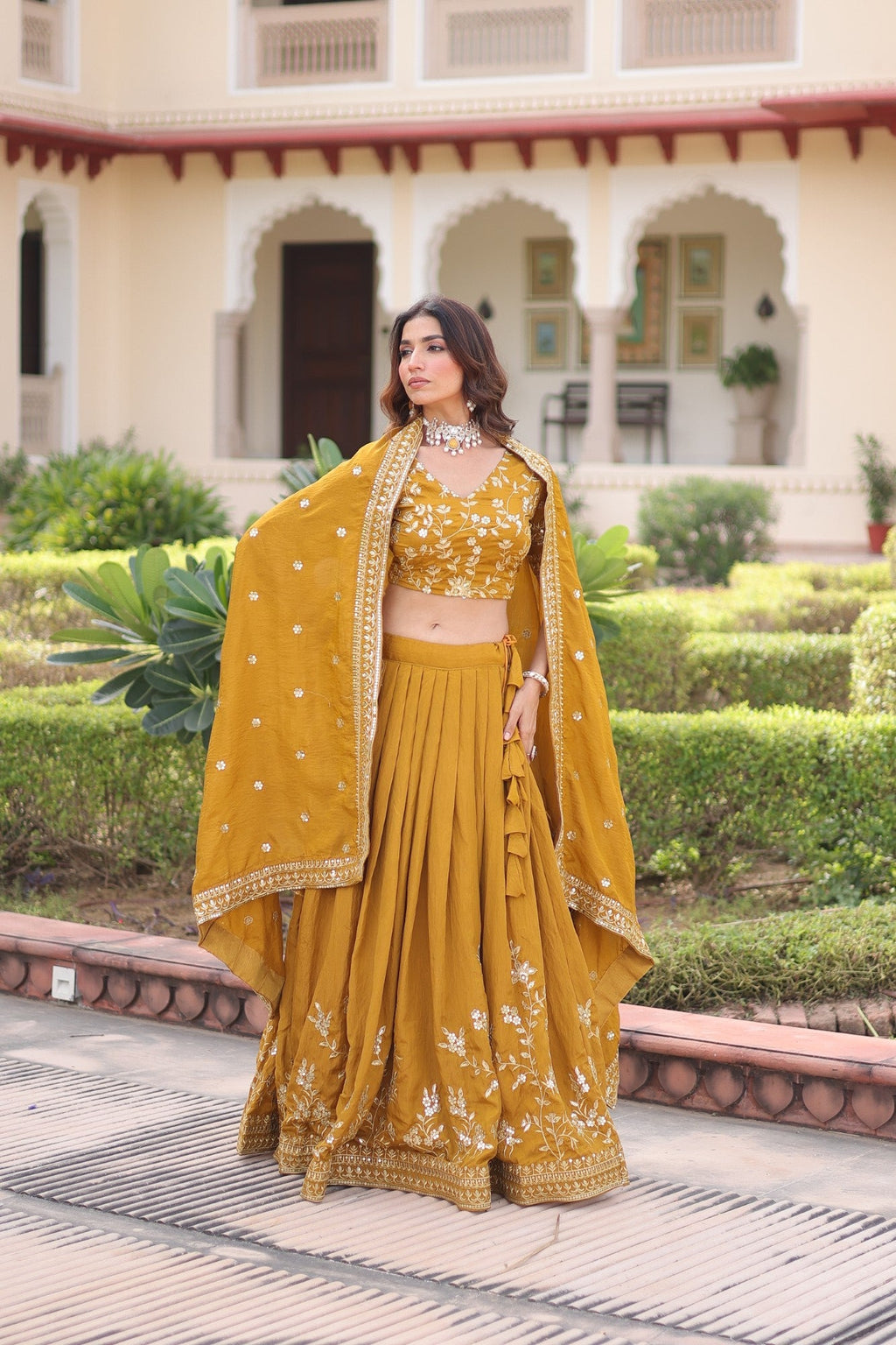 Lorenvalley Fashion Yellow NC Vichitra Silk Sequins & Zari Embroidered Work Lehenga Choli with Dupatta