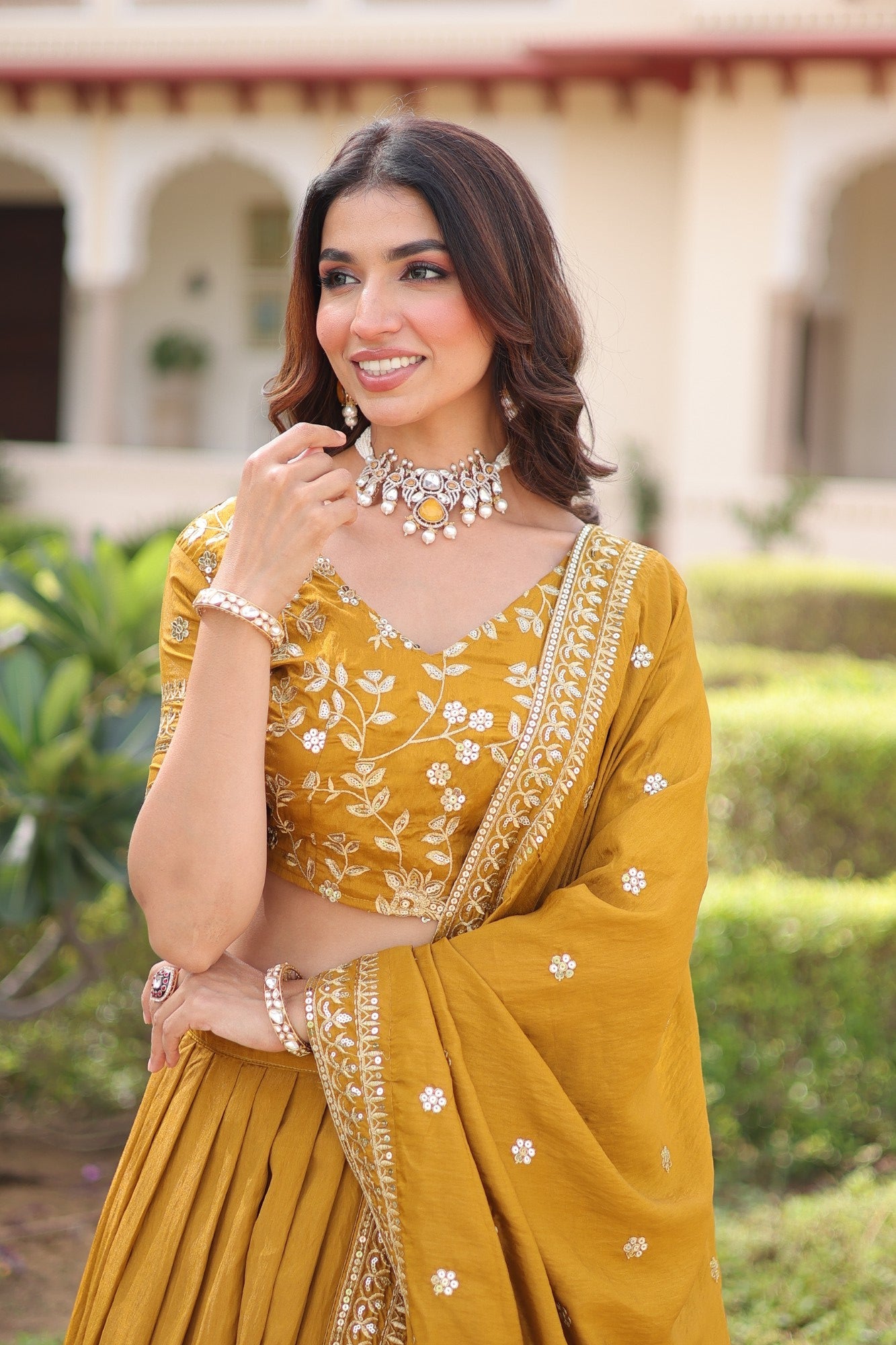 Lorenvalley Fashion Yellow NC Vichitra Silk Sequins & Zari Embroidered Work Lehenga Choli with Dupatta