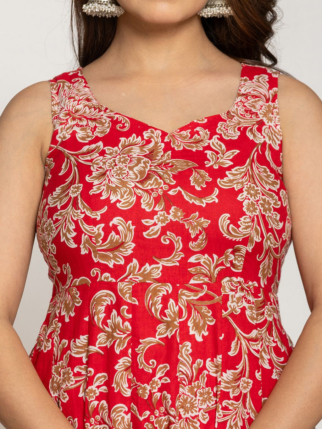 Yufta Cotton Red Anarkali Kurta Dupatta Set