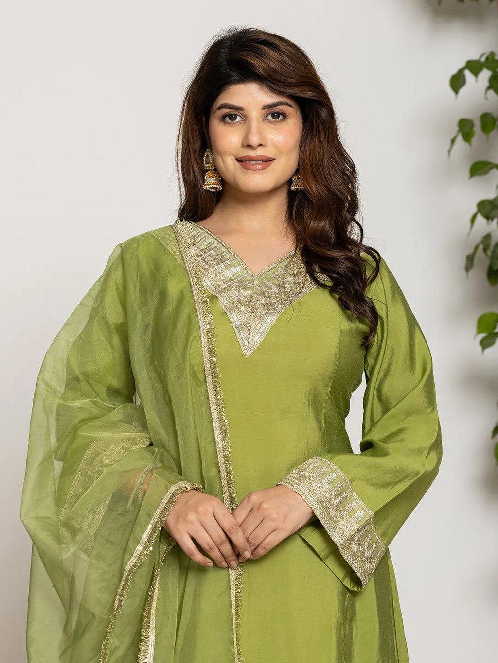 Yufta Green Silk Suit Set