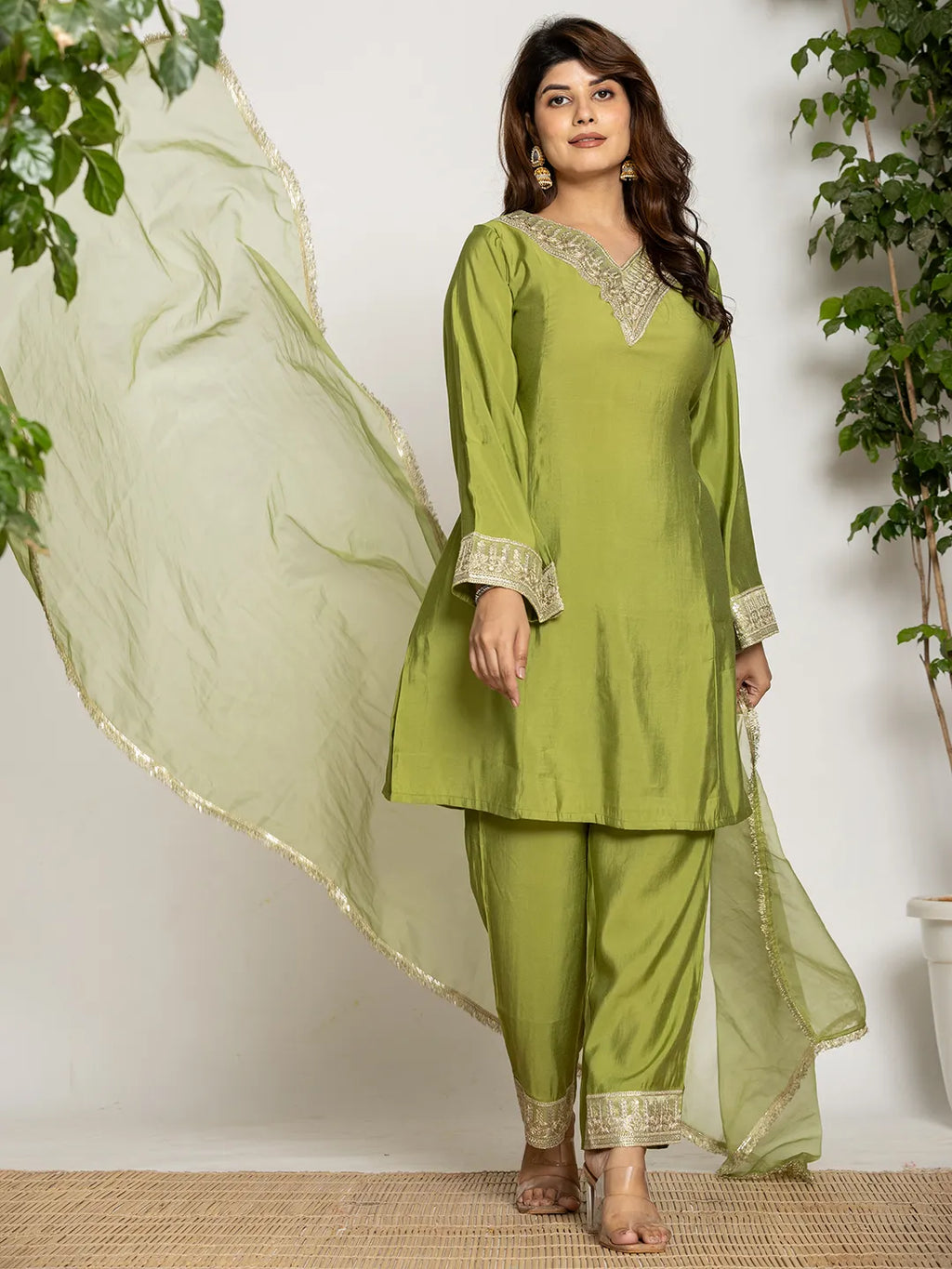 Yufta Green Silk Suit Set