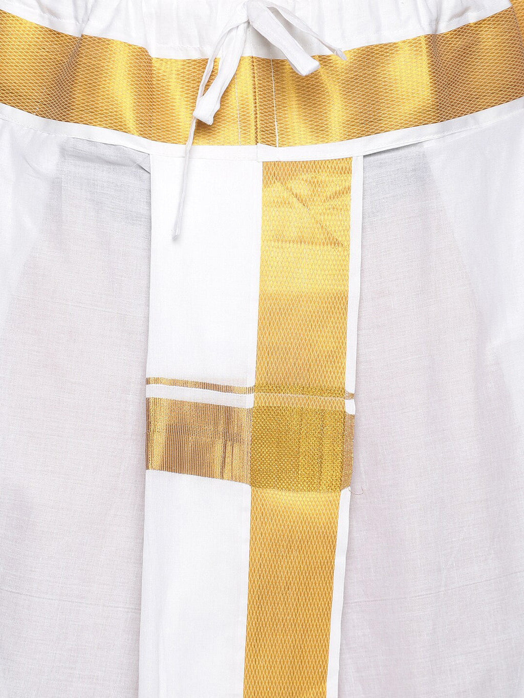 Sethukrishna Men White & Gold-Coloured Solid Readymade Dhoti Pant