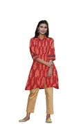 Juniper Women's Red Ethnic Motif Printed Rayon A-Line Kurta with Buttons