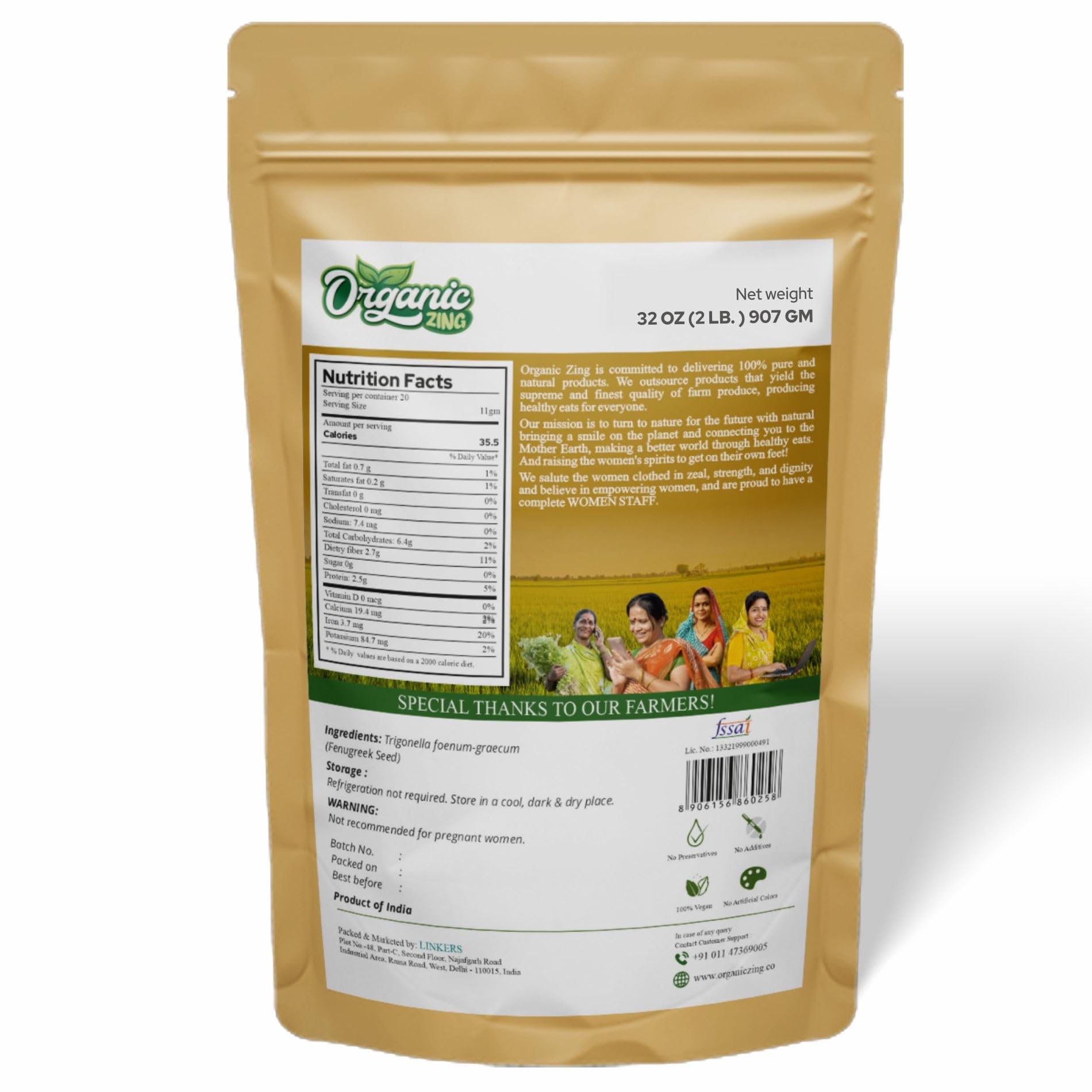 Organic Zing Fenugreek Seeds Also Known As Methi Seeds and Trigonella Foenum-Graecum |100% Pure & Natural | Vegan | Preservative Free | Resealable Pack