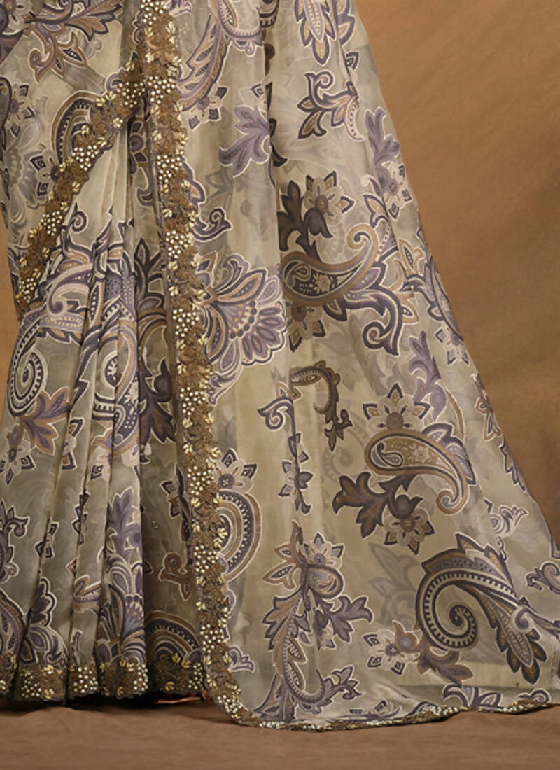 Grey Burning Tissue Designer Saree with Unstitched Blouse - Norita Mahitha