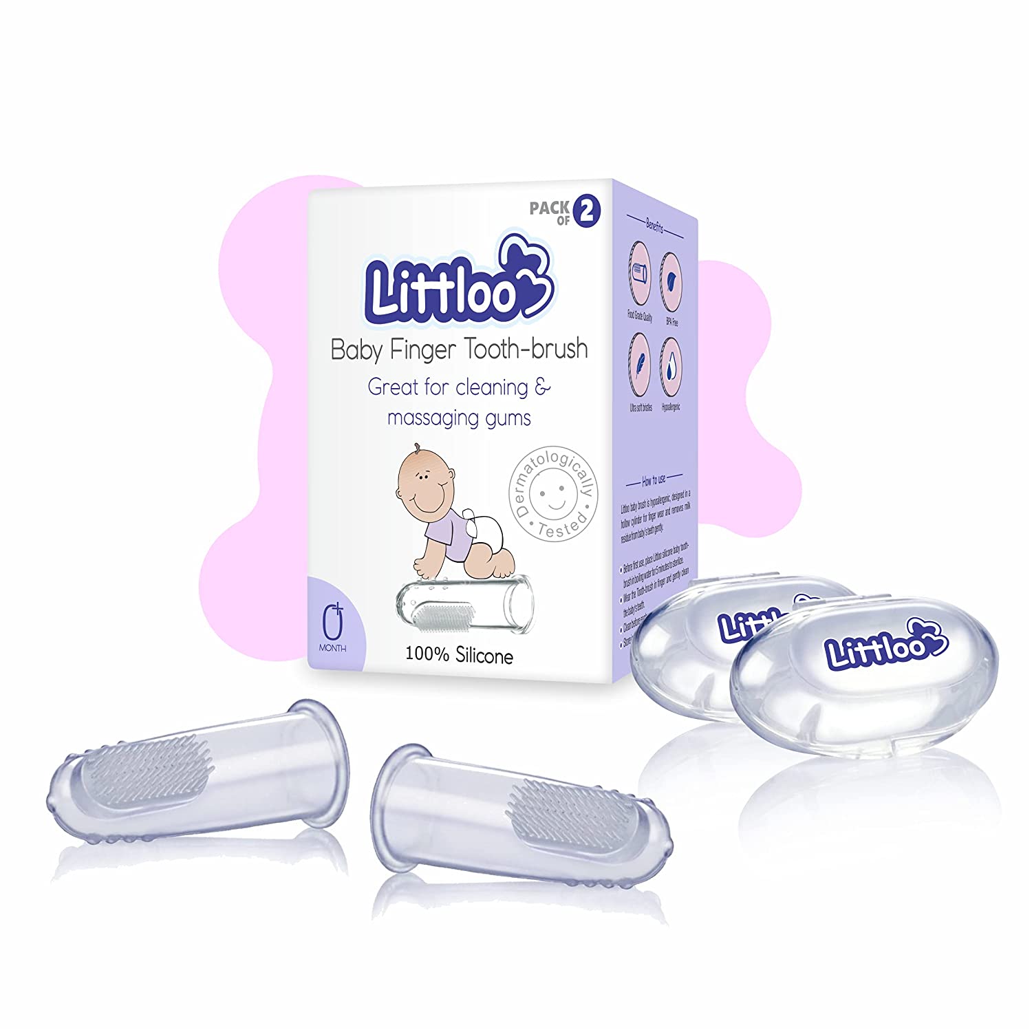 Littloo Baby Finger Toothbrush Reusable Silicon Made