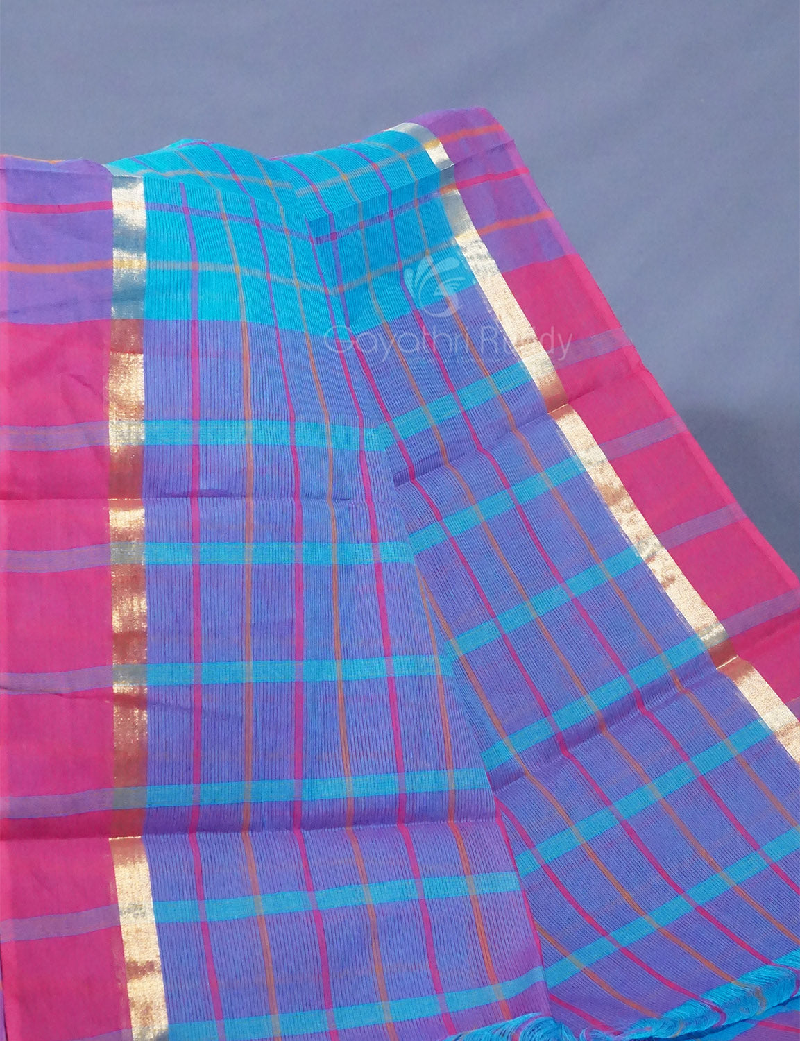 Dual Shade of Sky Blue And Purple Pure Mangalgiri Cotton By Gayathri Reddy Designer Studio