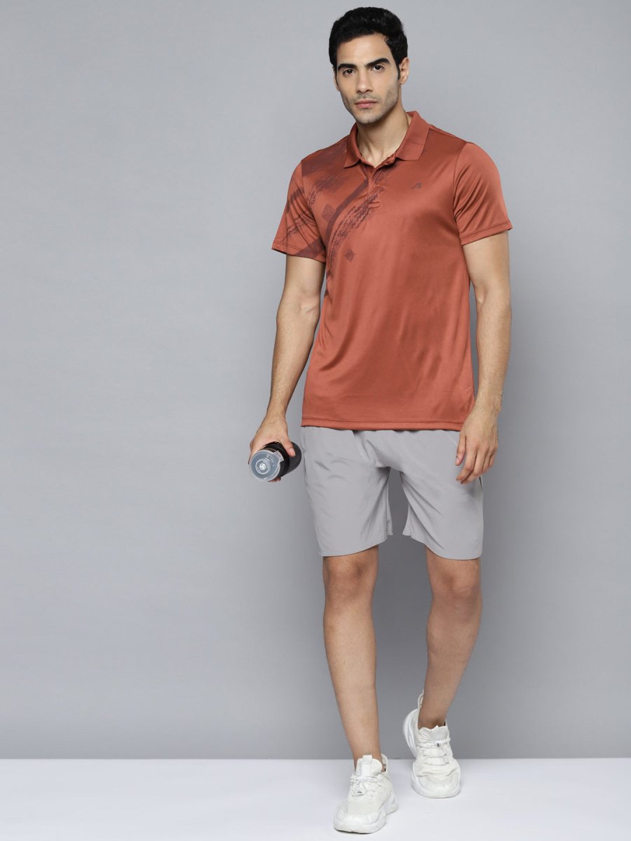 Alcis Men Rust Printed Polo Collar Slim Fit T-shirt