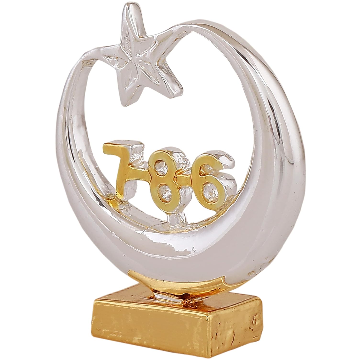 Estele Gold-Polished Spiritual 786 Chand Taara Idol for Home Decorative/ Car Dashboard
