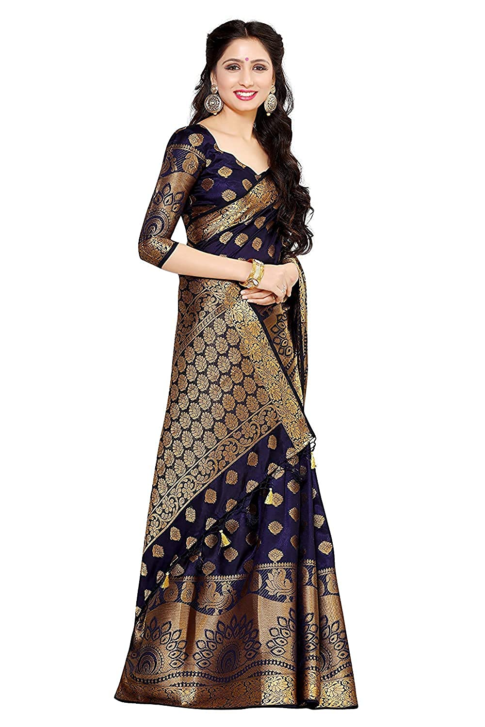 Mimosa Women's Kanchipuram Silk Saree With Unstitched Blouse Piece