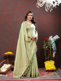Lorenvalley Fashion Seagreen Cotton Woven Design with Zari Weaving Design Saree