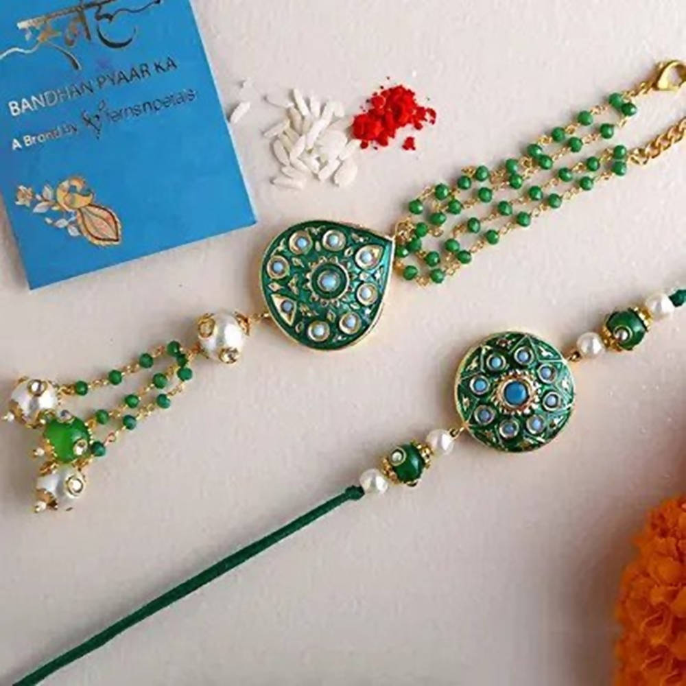 Bhaiya Bhabhi Meenakari Rakhi Set And Dry Fruits