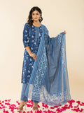 Yufta Blue Cotton Sequins_Work Straight Kurta Dupatta Set