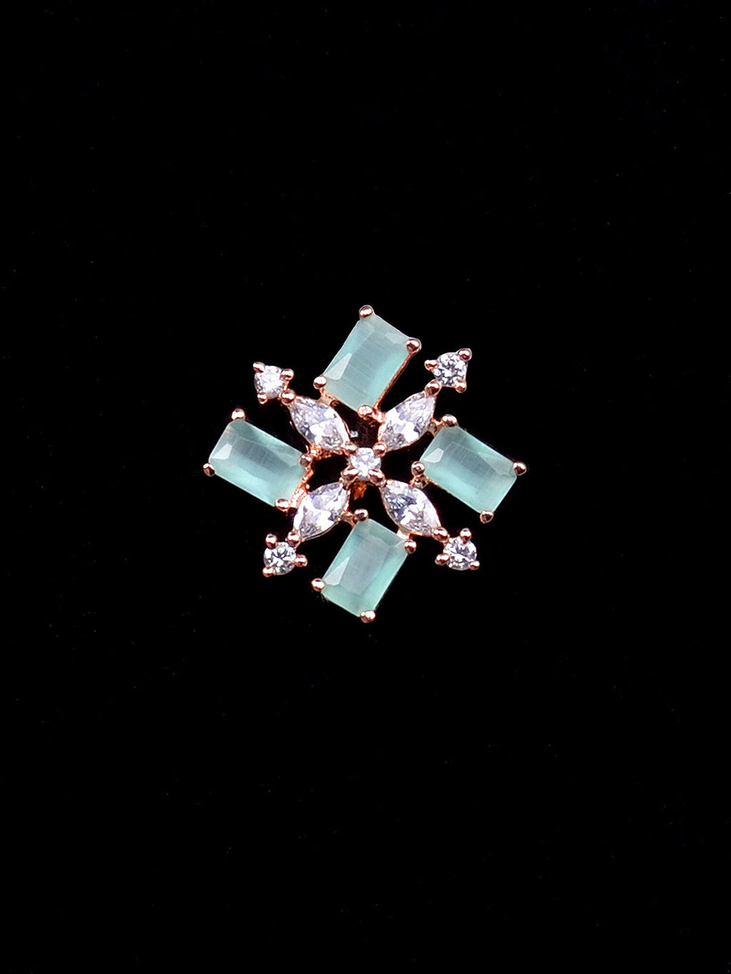 Saraf RS Jewellery Sea Green & Rose Gold-Polished American Diamond Studded Jewellery Set