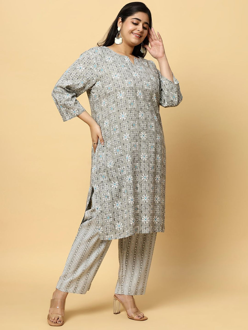 Sztori Plus Size Ethnic Motifs Printed Pure Cotton Kurta & Trouser