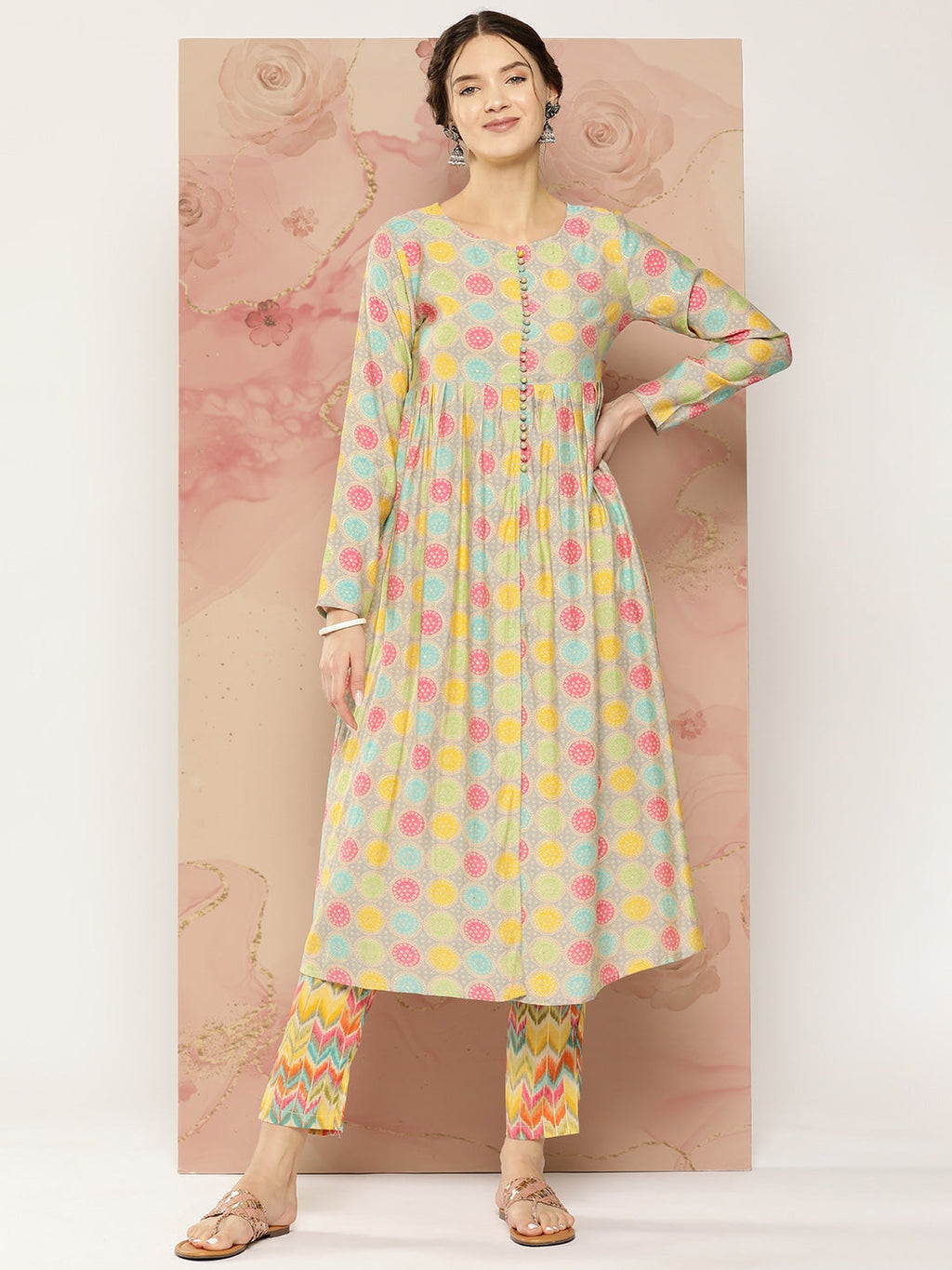 HERE&NOW Ethnic Motifs Printed Kurta with Trousers