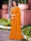 Saree Mall Floral Printed Embellished Pure Georgette Saree
