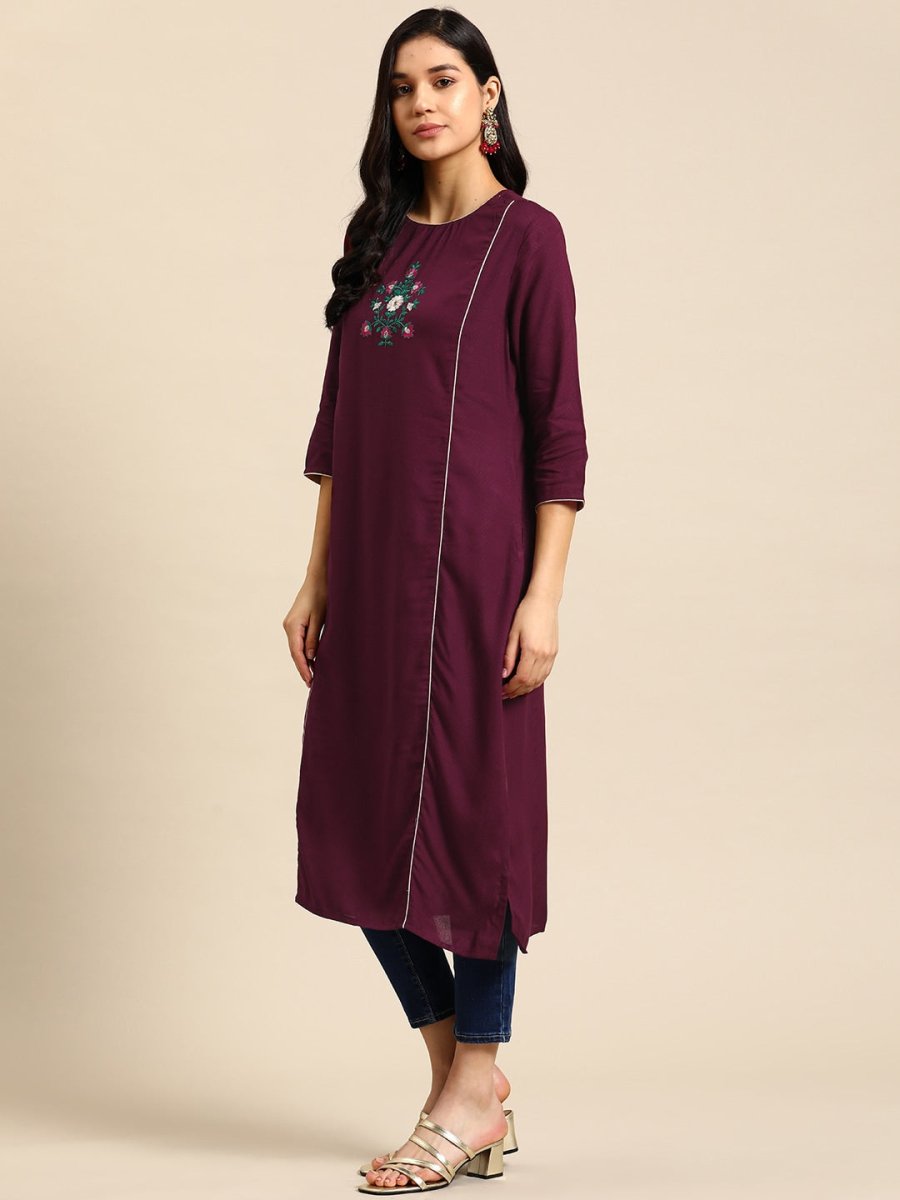 All About You Women Floral Embroidered Kurta