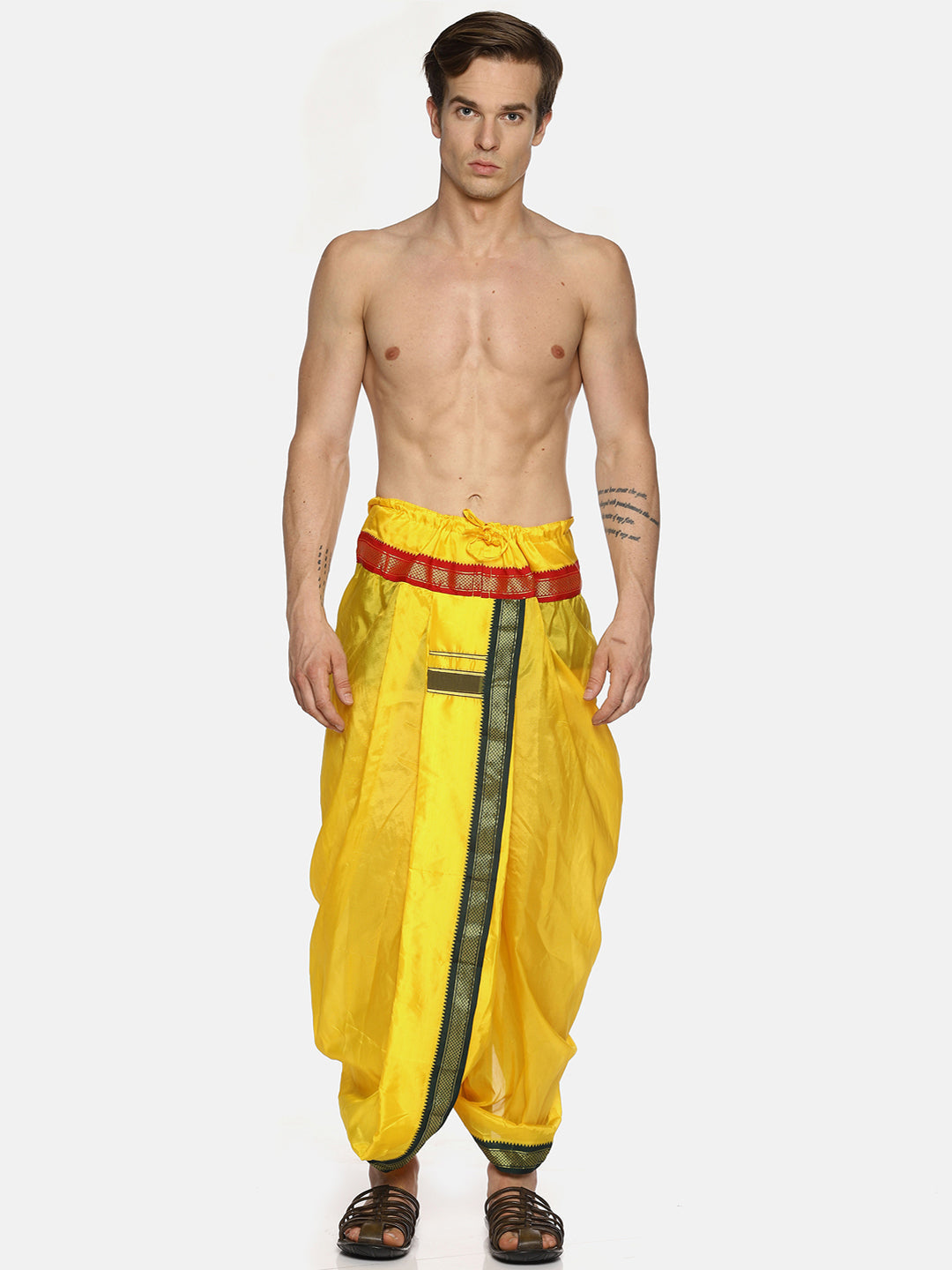 Sethukrishna Men Yellow Solid Readymade Dhoti Pants
