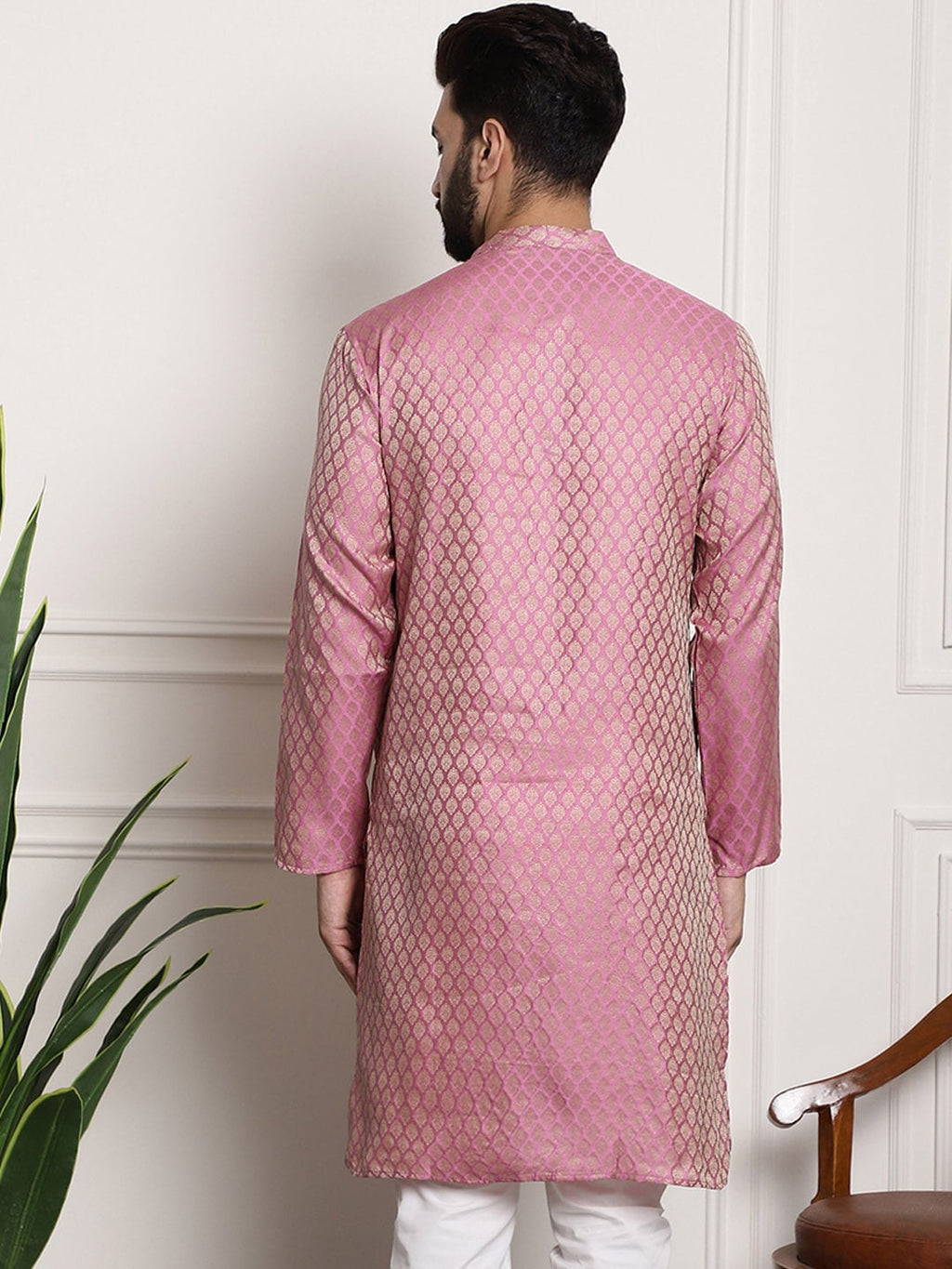 Sojanya Woven Design Mandarin Collar Silk Cotton Kurta
