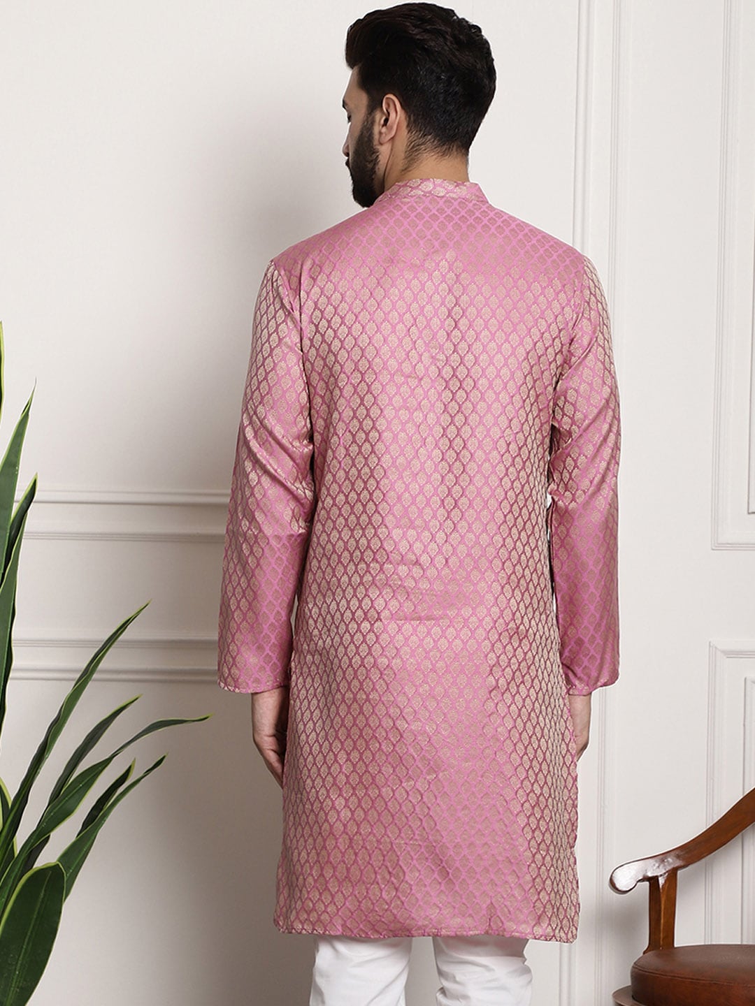 Sojanya Woven Design Mandarin Collar Silk Cotton Kurta