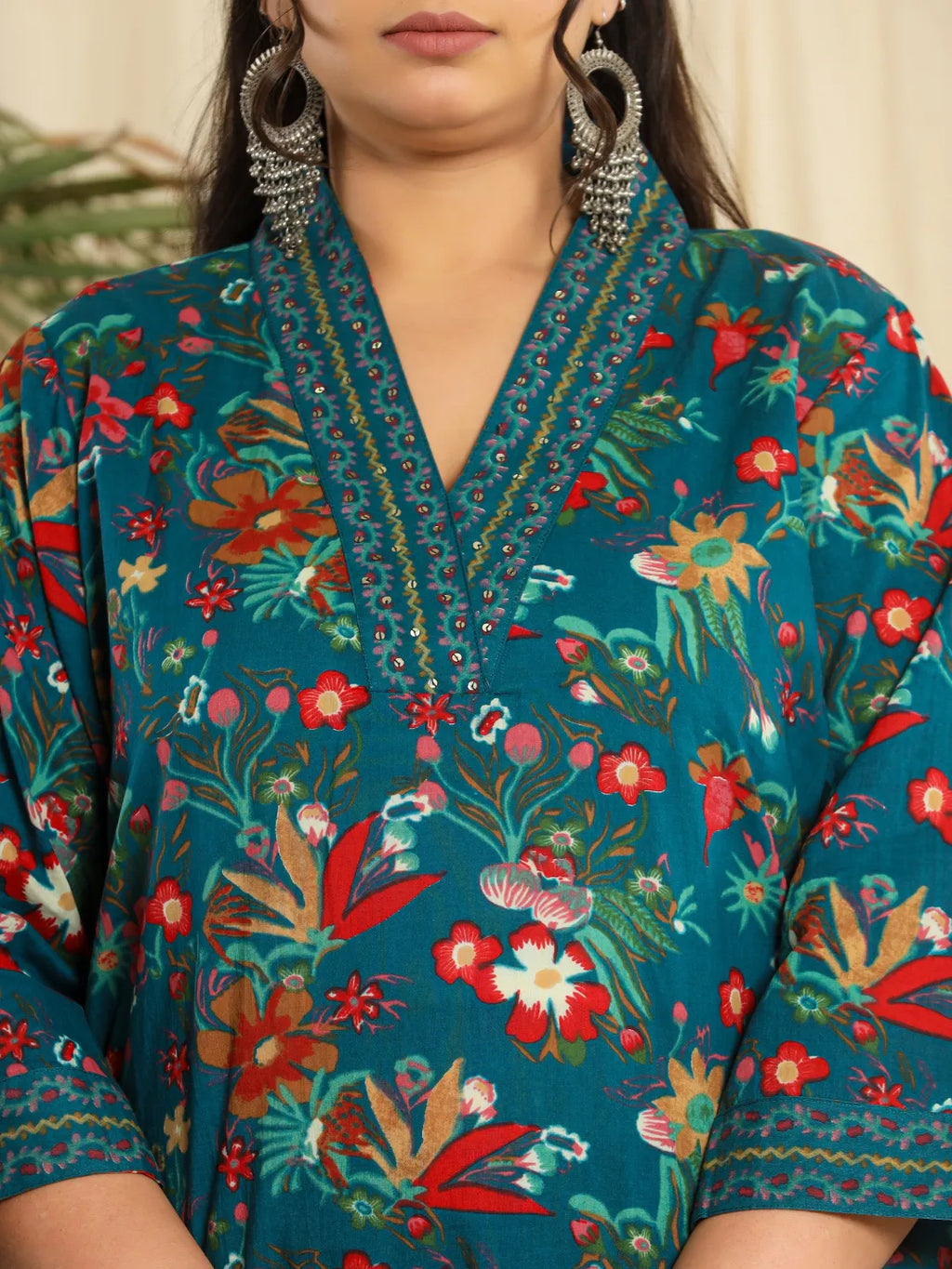 Yufta Navy Blue Pure Cotton Sequins_Work Kurta Dupatta Pant Set With Handwork